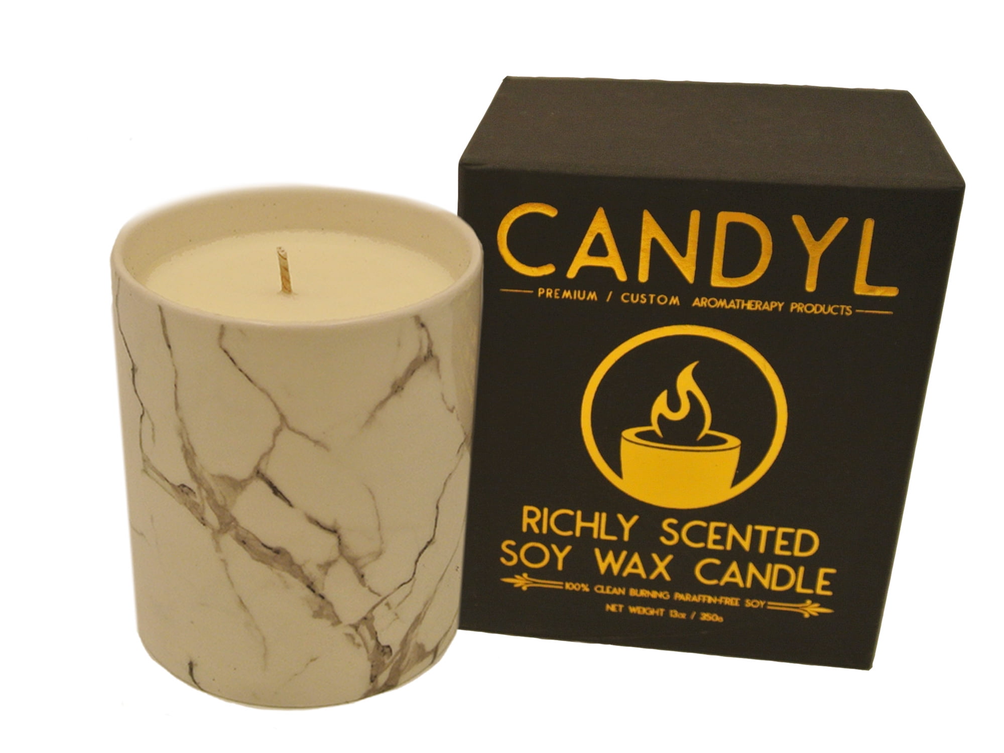 100 Soy Wax Candle in White Marble Ceramic Jar 15oz 60+ Hour