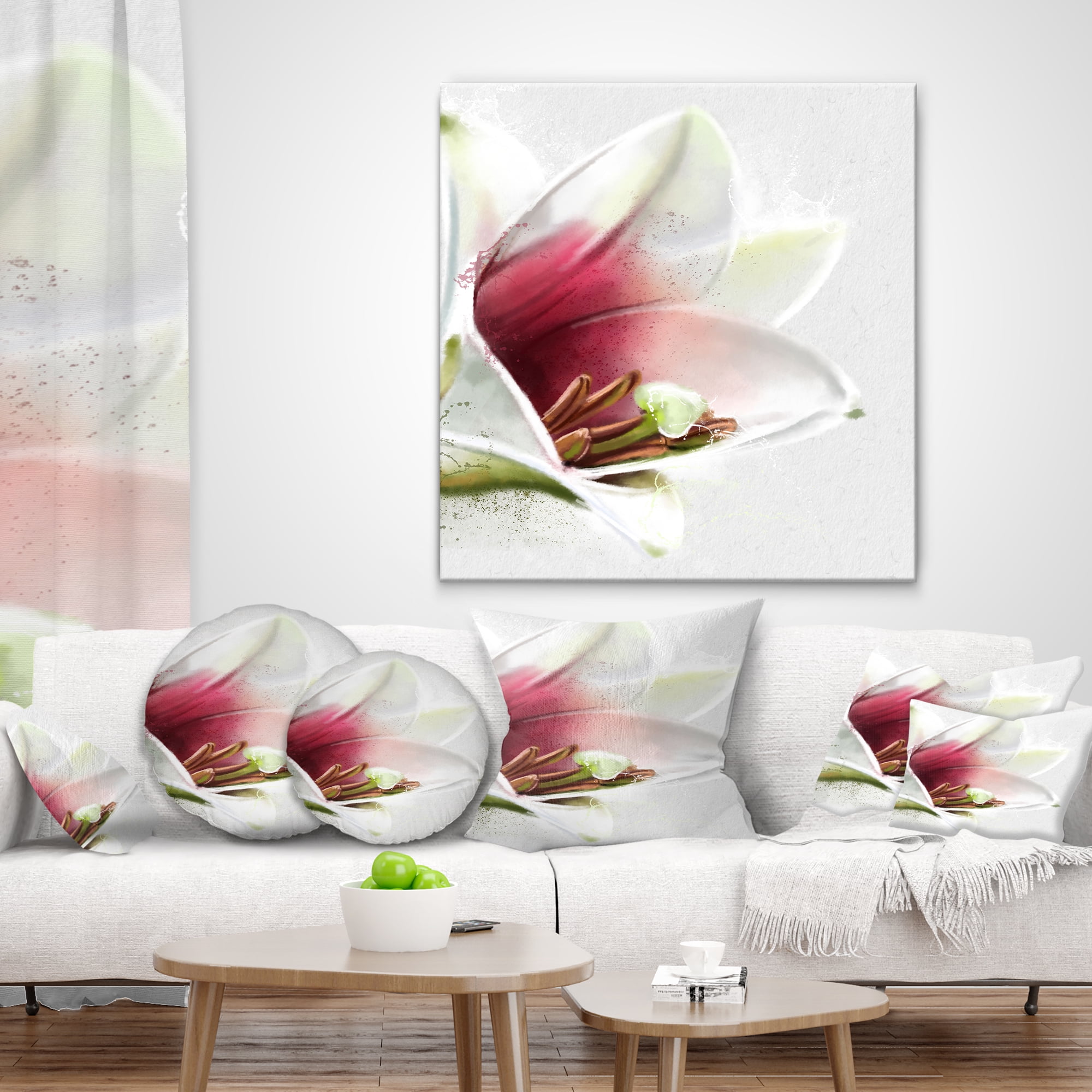Designart Beautiful Lily Flower Watercolor - Flowers Throw Pillowwork - 18x18