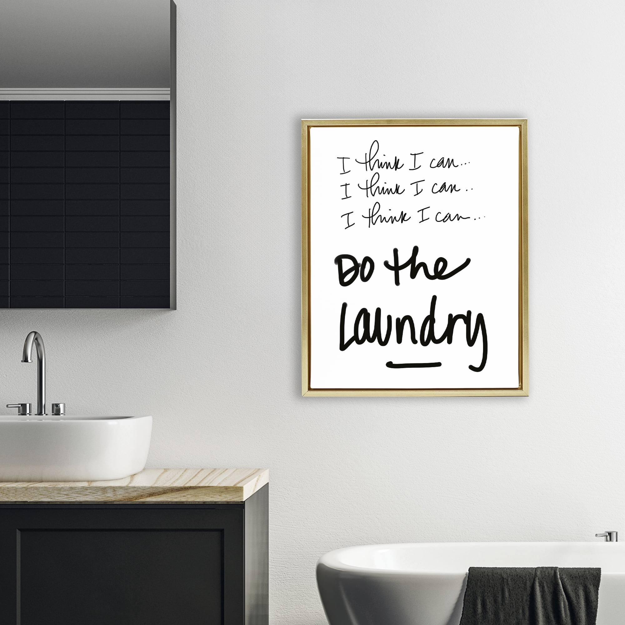 Stupell Industries Think I Can Do Laundry Gold Framed Floater Canvas Wall Art, design by SD Graphics Studio