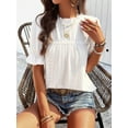 thumbnail image 4 of MORTTIC Women's Eyelet Babydoll Blouse Summer Ruffle Short Sleeve Crewneck Casual Top, M, 4 of 6