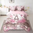thumbnail image 2 of Feelyou Paris Eiffel Tower Bedding Comforter Set 7pcs, Pink Blossoms Flower Queen Bedding Sets, Romantic Valentine's Day Reversible Queen Sheet Sets, Microfiber Bedroom Decor, 2 of 7