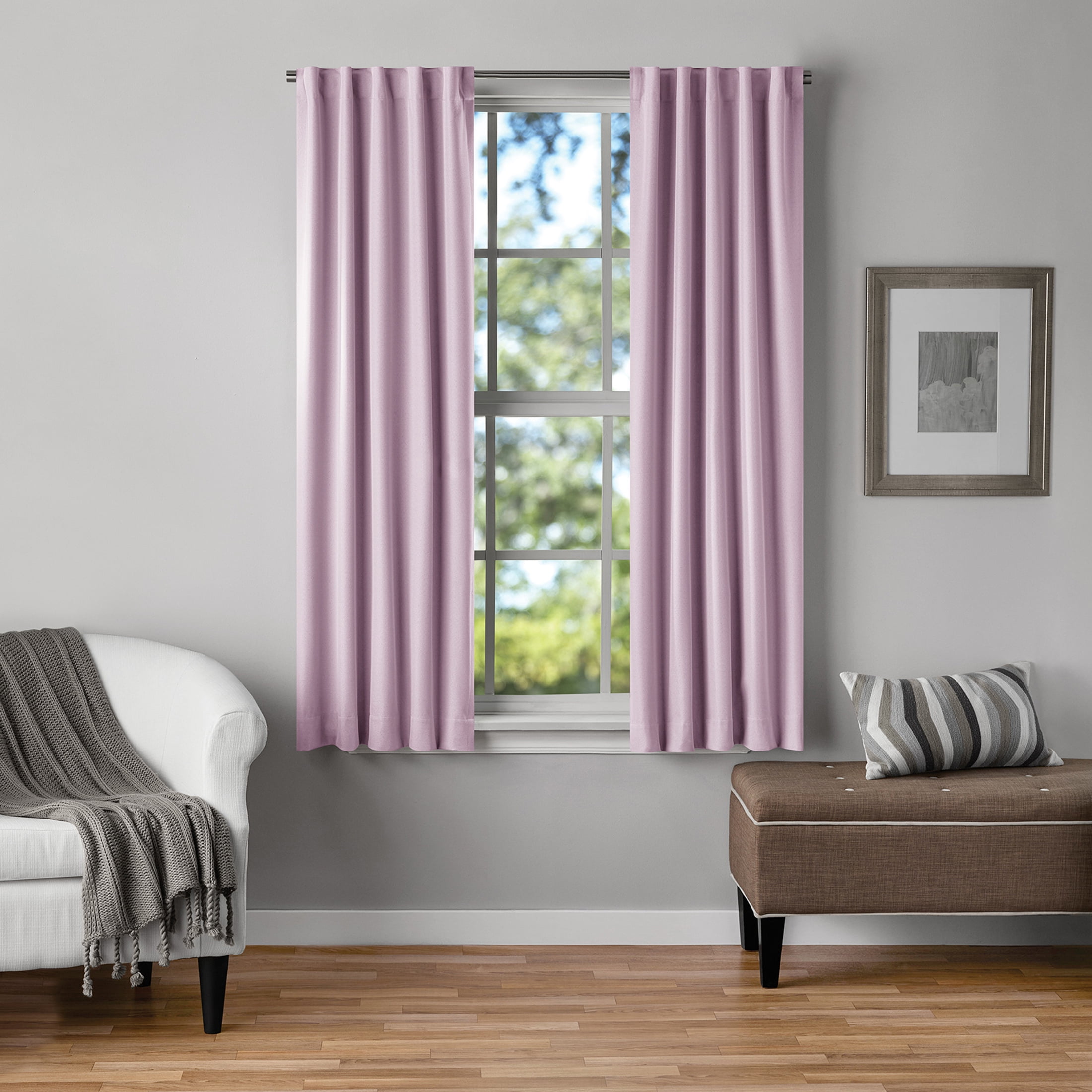 Mainstays Hazy Purple Solid Blackout Rod Pocket with Back Tabs Curtain Panel Pair, Set of 2, 30" W x 63" L