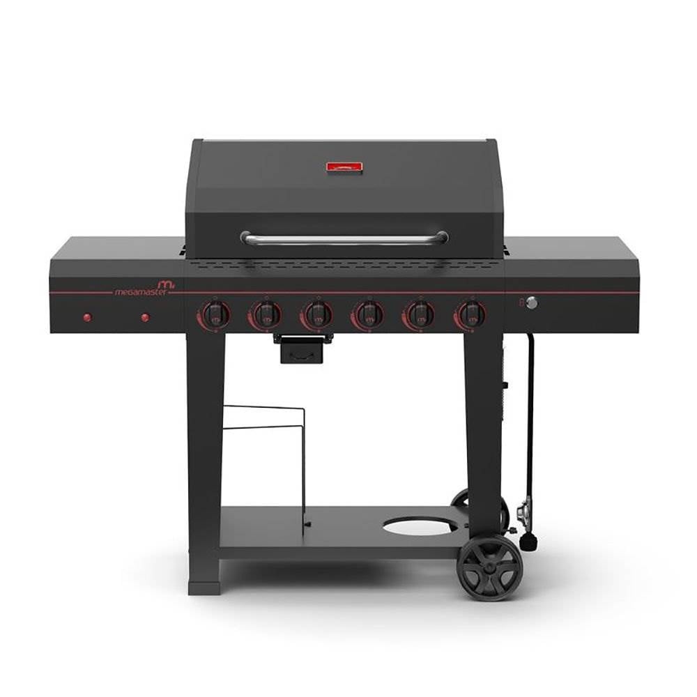 Megamaster 6-Burner Propane Gas Grill with Side Tables, Accessory Hooks, 54,000 BTUs, 753 SQ. In. Cooking Space, 2 Wheel Transport, Outdoor Kitchen Grill for BBQs, Backyards, and More - 720-0983
