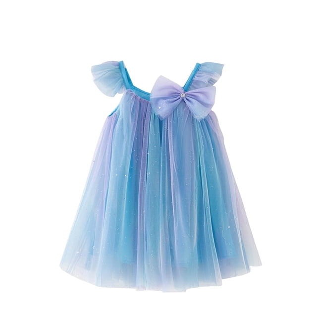 Odeerbi Vestido de Verano de Tul Con Lentejuelas Y Brillantes Tutu Vestido de Manga Con Lazo Gradient Vestido Sin Mangas de Malla Con Tirantes