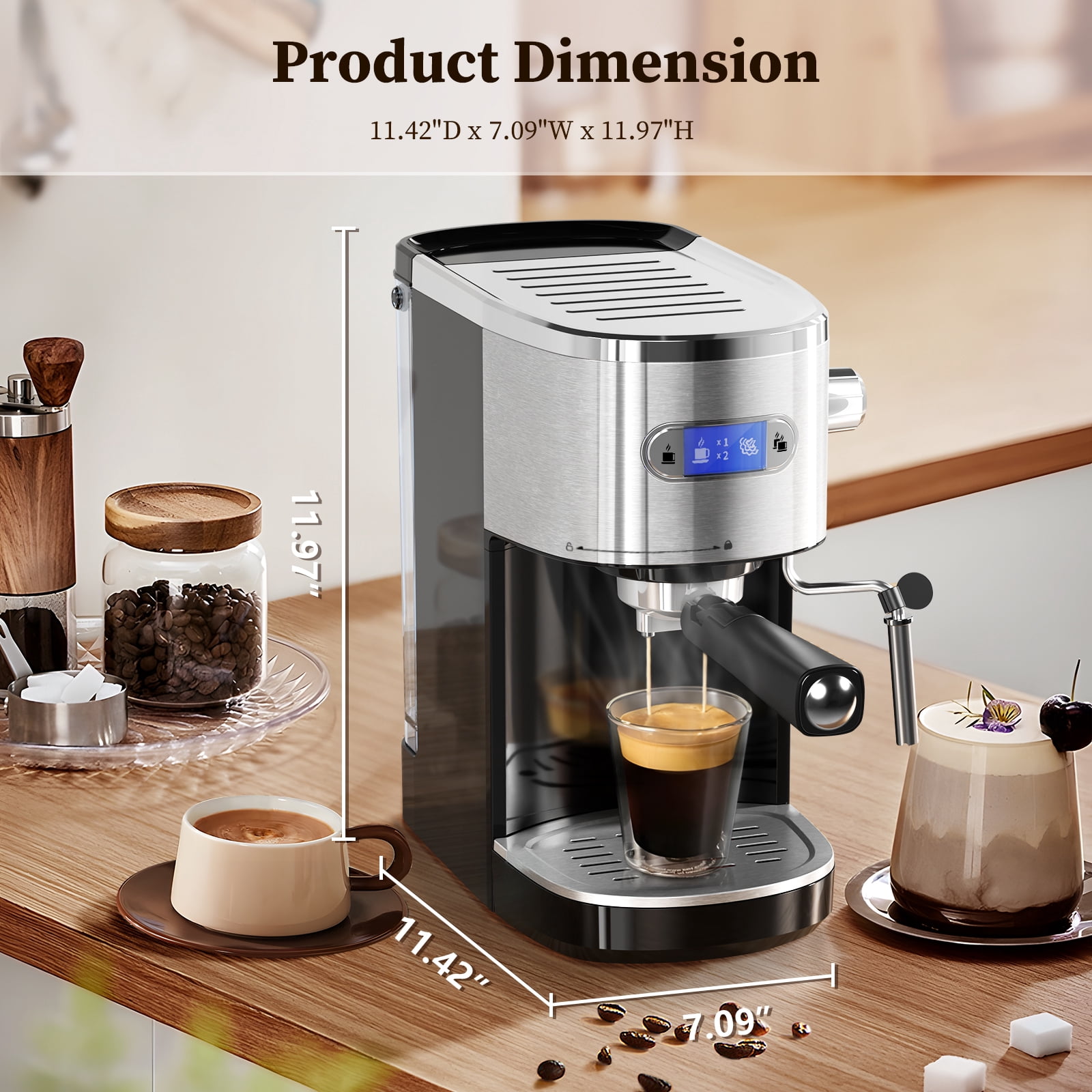 FREE VILLAGE Espresso Machine 20 Bar, Compact Espresso Coffee Maker with Milk Frother Steam Wand, Expresso Coffee Machines with 45 OZ Removable Water Tank for Cappuccino, Latte, Home