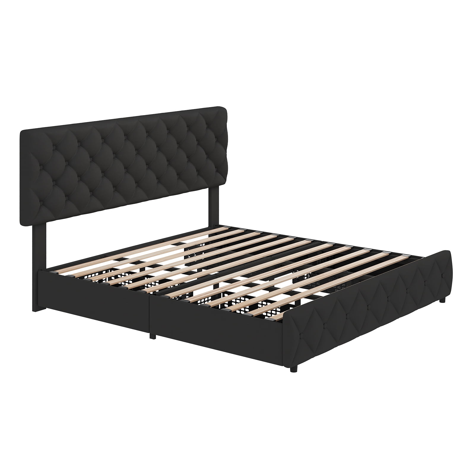 TEQIN Upholstered Queen Bed Frame with 4 Storage Drawers, Diamond Tufted Fabric Platform Bed with Sturdy Support,No Box Spring Needed, Easy Assembly, Noise Free