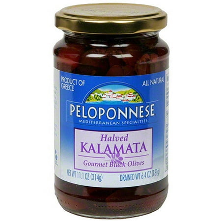 Gourmet Olive - Peloponnese Halved Kalamata Gourmet Black Olives, 11.1 oz, (Pack of 6)