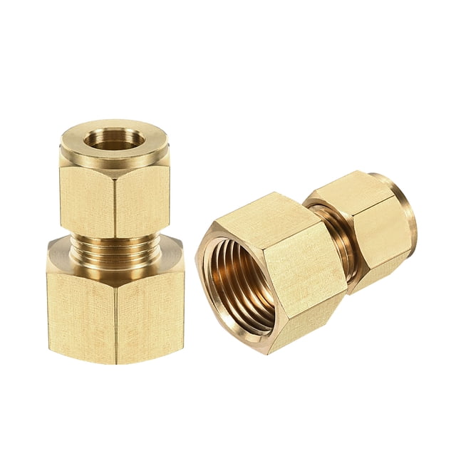 Unique Bargains G1/2 Female Thread x 10mm Tube OD Brass Compression Tube Fitting, 2 Pack