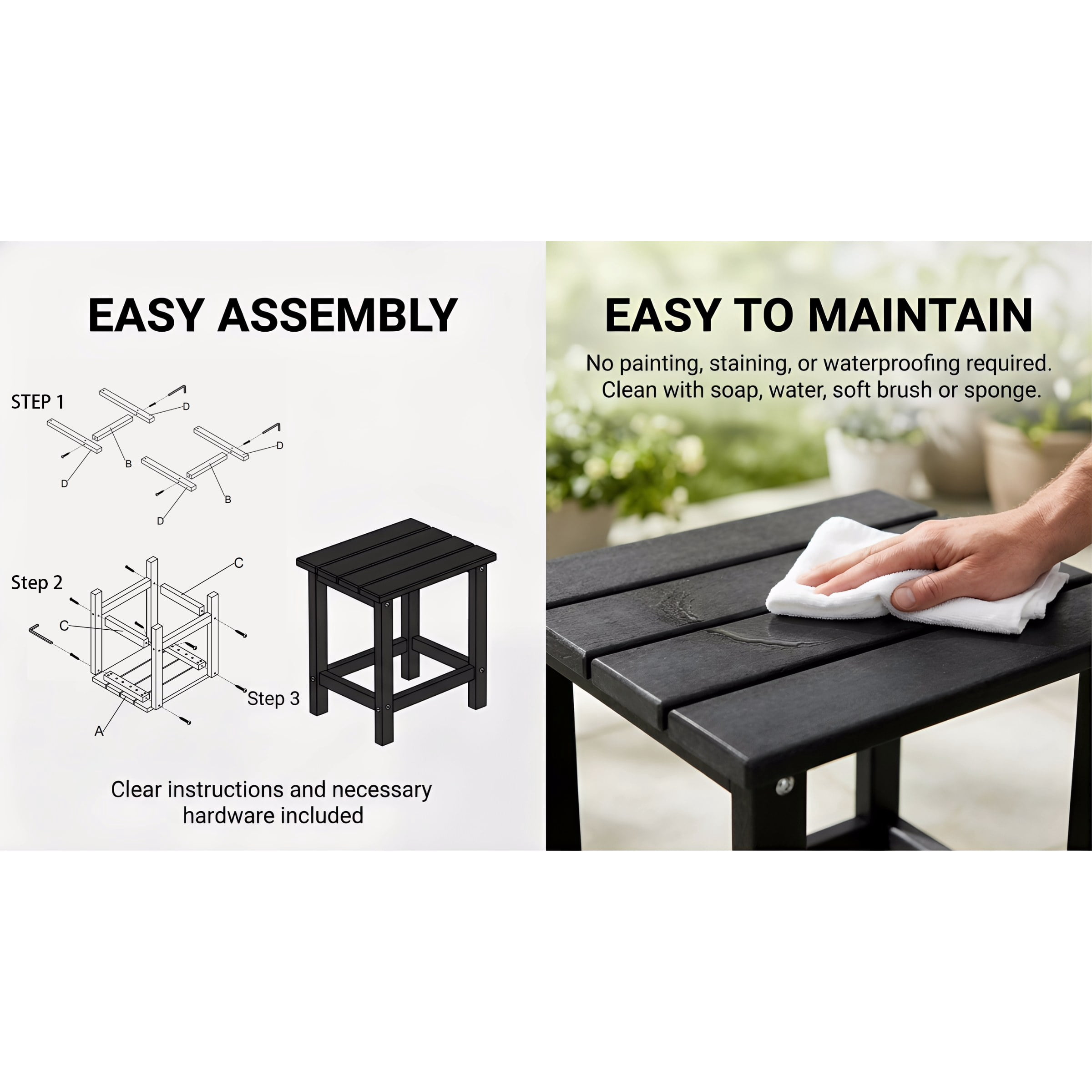 Outdoor Side Table, Patio Side Table, HDPE End Tables for Backyard Pool Porch Garden Lawn