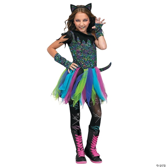 Fun World Rainbow Cat Costumes Halloween Fancy-Dress Costume for Child, Little Girls L (12-14)