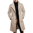 thumbnail image 2 of Men's Casual Trench Coat Slim Fit Notched Collar Long Jacket Overcoat Single Breasted Pea Coat wih Pockets Khaki XXL, 2 of 7
