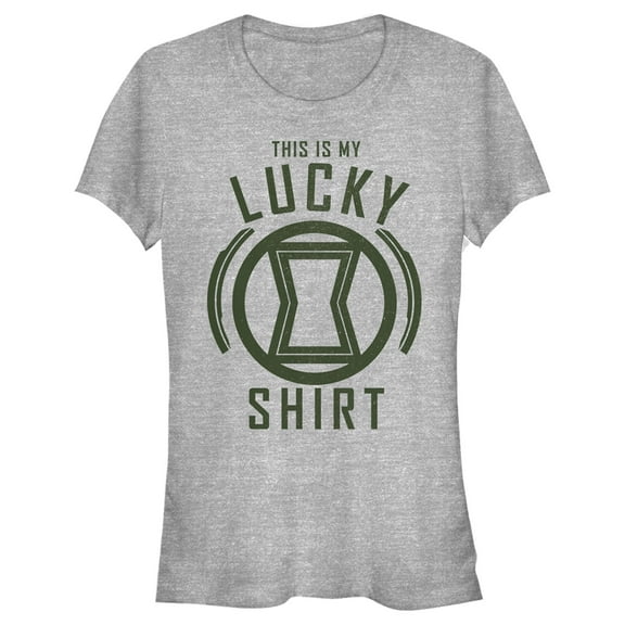 Junior's Marvel St. Patrick's Day Black Widow My Lucky Shirt Graphic Tee Athletic Heather Small