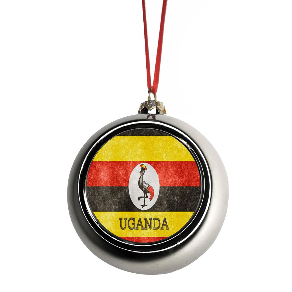 Flag Uganda Ugandan Grunge Bauble Christmas Ornaments Silver Bauble