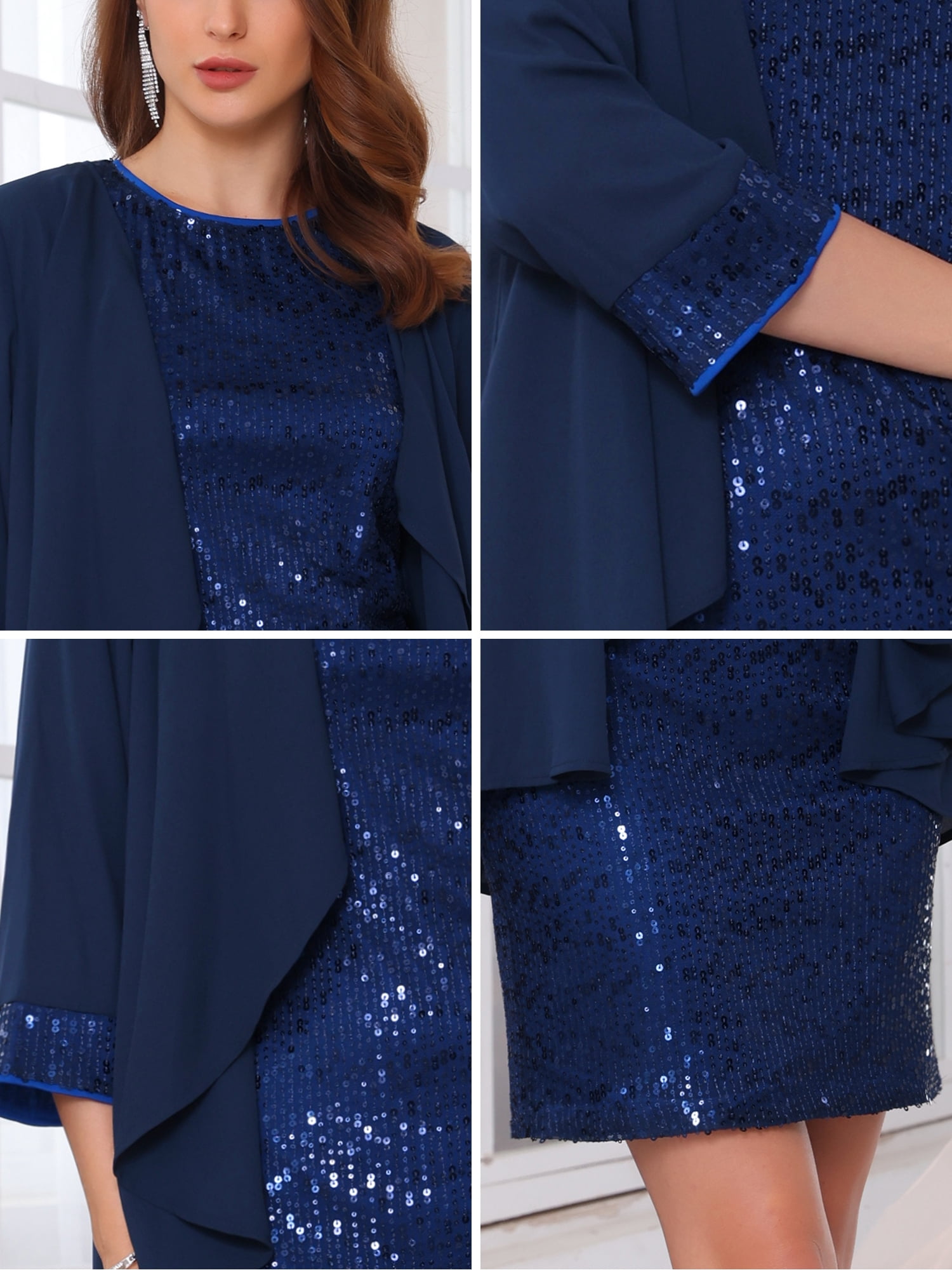 DARING DIVA Women's 2 Pcs Dress Sets for Formal Occasions 2XL Navy Blue