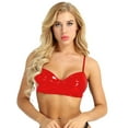 thumbnail image 2 of iiniim Women's Wet Look Faux Leather Wire-free Unlined Bra Top Triangle Bralette Underwear Red L, 2 of 7