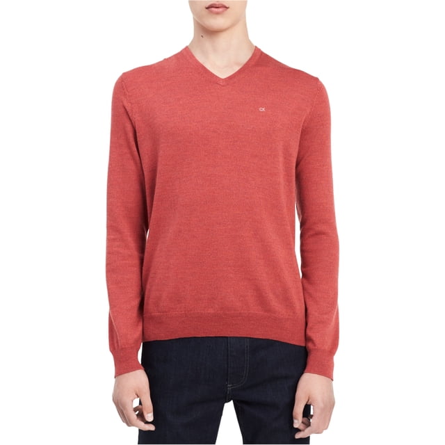 Calvin Klein Mens Knit Pullover Sweater, Orange, Small