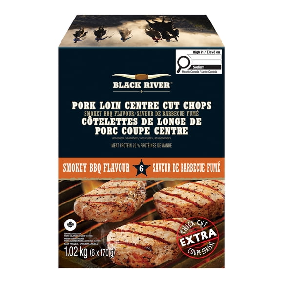 BLACK RIVER Smokey BBQ Pork Loin Chops , 6 pieces x 170g=1.02kg per unit, frozen box, 6 units in a case, 1.02kg / 6 x 170g / 6 count