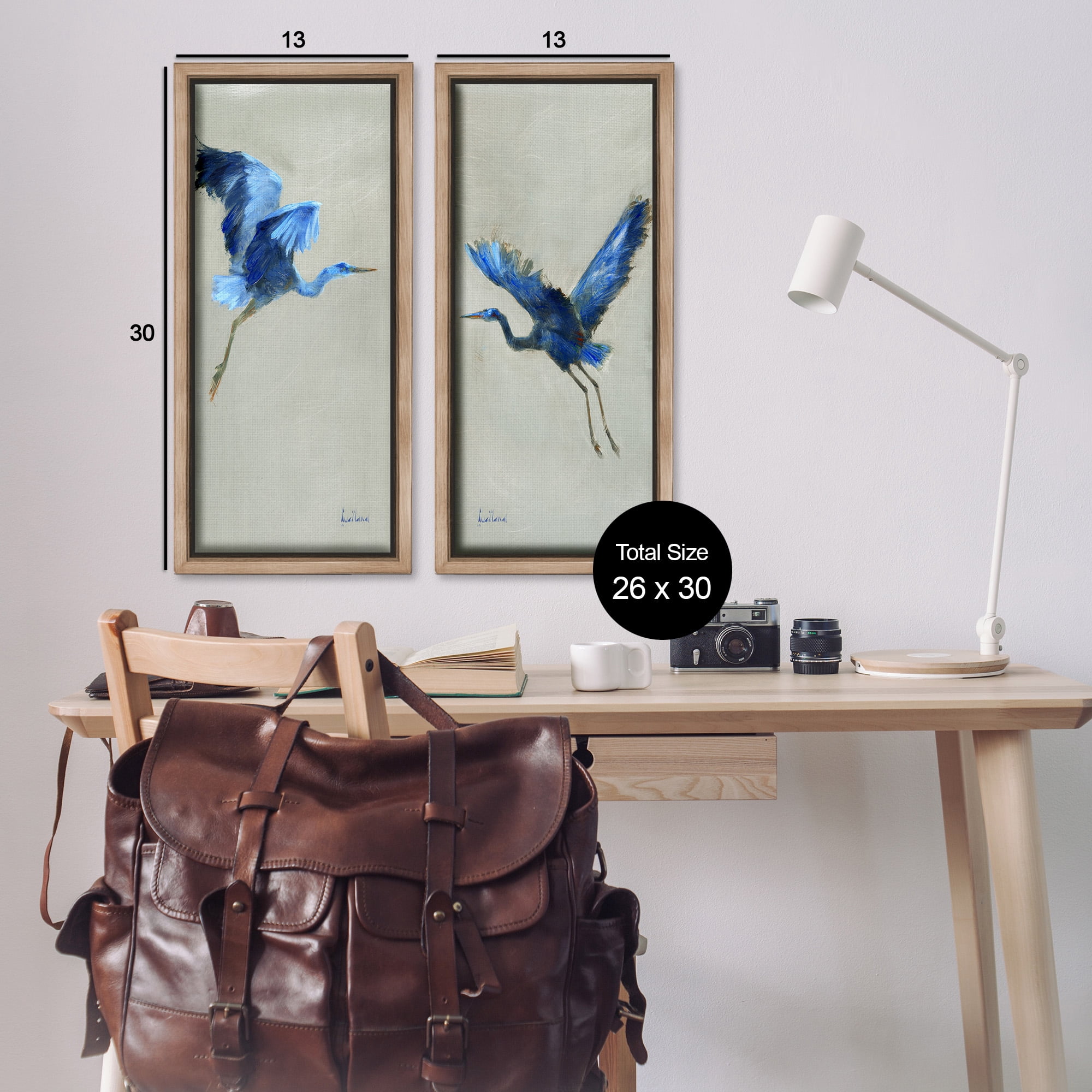 Stupell Industries Expressive Flying Cranes Abstract Birds Animals & Insects Painting Brown Floater Framed Canvas Art Print Wall Art, 15 x 31, Set of 2