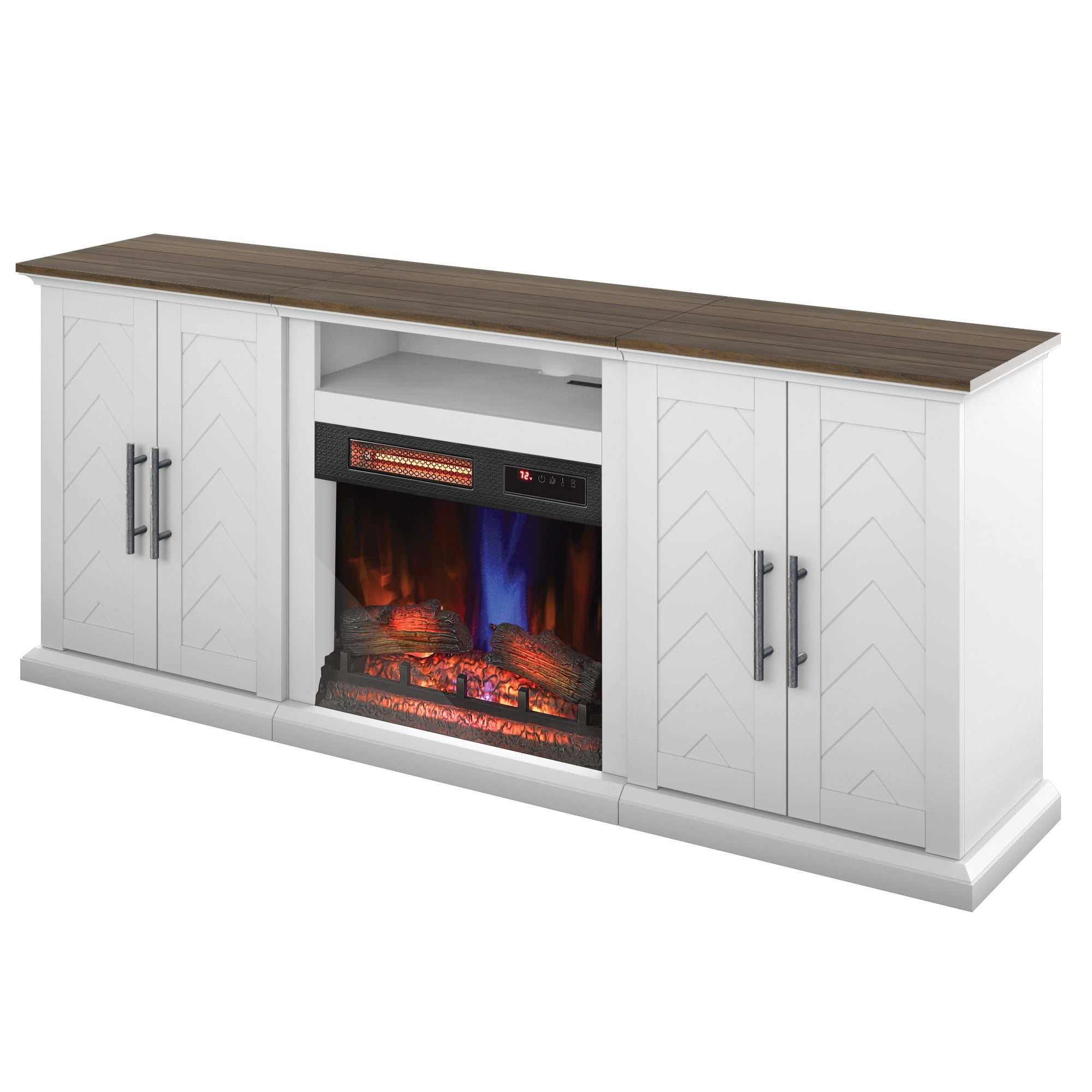 Twin Star Home TV Stand for TVs up to 80” with Electric Fireplace and USB Charging Ports