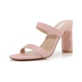thumbnail image 3 of Women Double Strap High Chunky Heeled Slip On Slide Sandals (Double Solid Pink, 6), 3 of 6