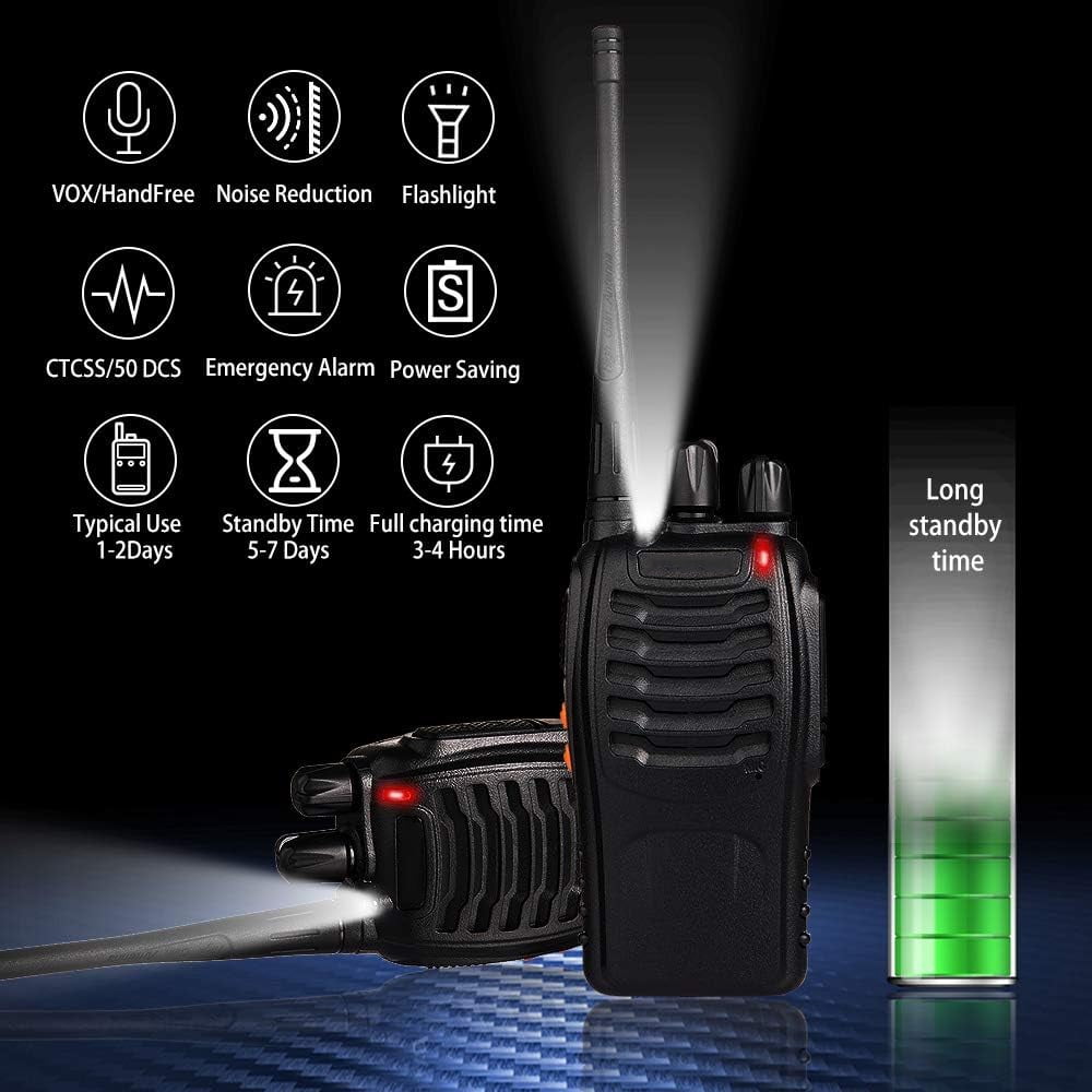 Finew Rechargeable Walkie Talkies Long Range, 2-Way Radios Walkie Talkies for Adults with Earpieces, Walky Talky with Li-ion Battery Flashlight and Charger(2 Pack)