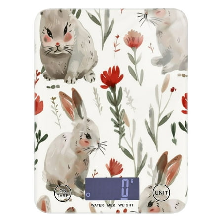 

Kitchen Electronic Scale Food Scale 7.68x5.71 inch Multifunctional Digital Kitchen Scale Tempered Glass Decorative Baking Cooking Meal Preparation Cartoon Gray Rabbit Seamless