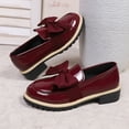 thumbnail image 4 of Wine Womens Bow Detail Non-Slip Loafers - Glossy PU Slip-On with Thick Textured Sole, Plus Size 36-43 for Daily Casual Office Wear,Size 39, 4 of 9