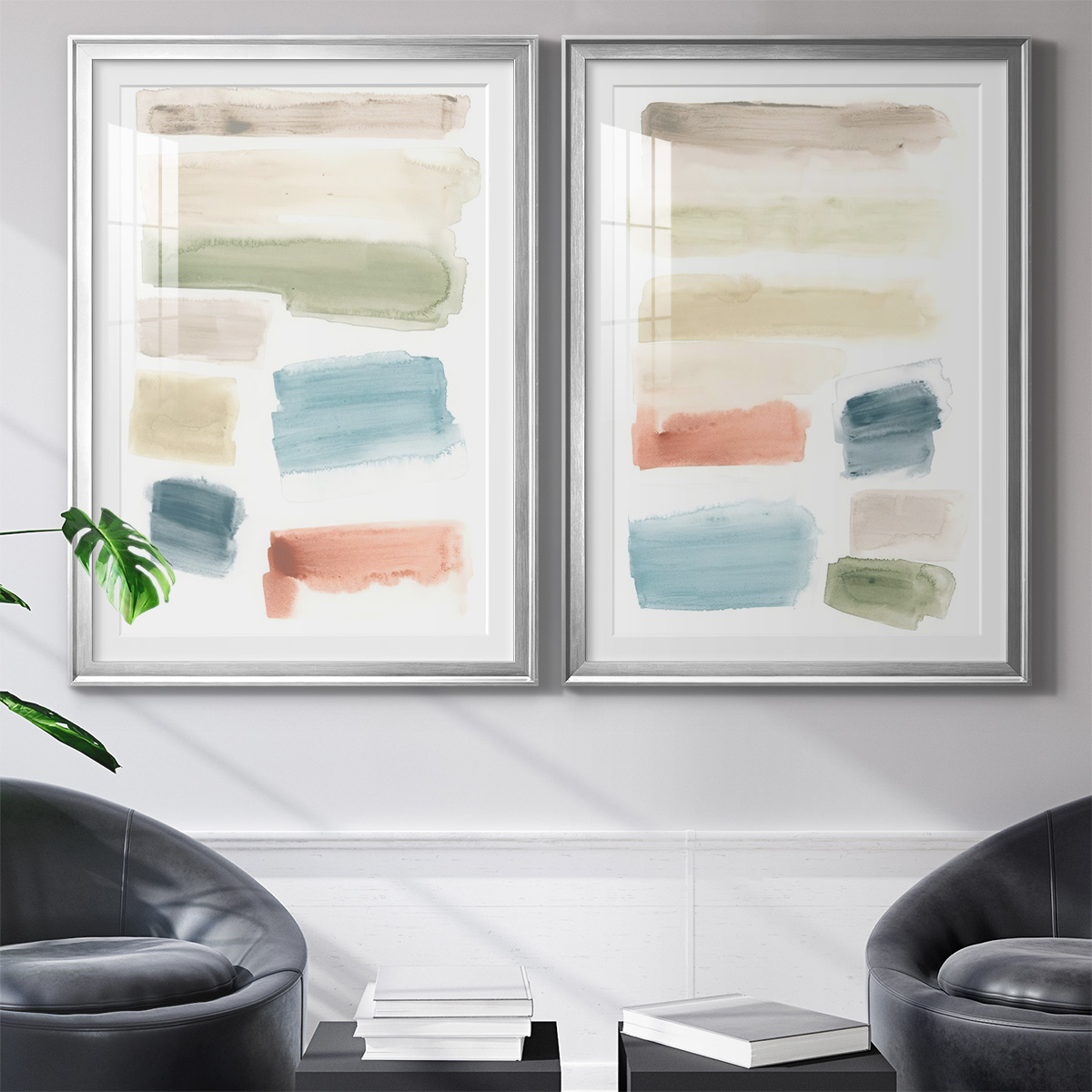 Wexford Home Watercolor Swatches I Premium Framed Print, 30.5" x 42.5" - Ready to Hang, Silver (Set of 2)