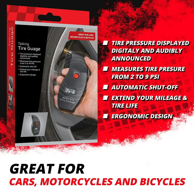 Talking Car Digital Tire Pressure Gauge Display Digitally and Audibly -  Handy Easy to Use Air Pressure Gauge Great for Car Maintenance. Great to  Fill Tires in The Dark As It Tells