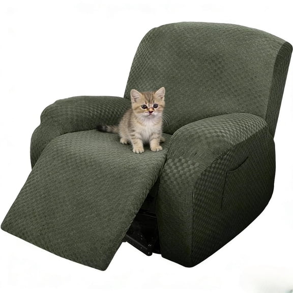 Stretchy Jacquard Recliner Chair Cover - All-Cover Protection Slipcover (Olive Green) for Living Room Single seat