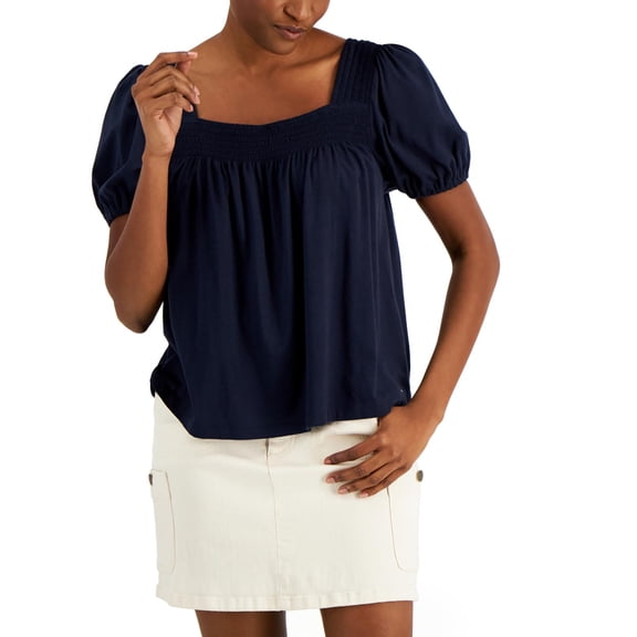 Tommy Hilfiger Womens Smocked Puff Sleeve Pullover Top