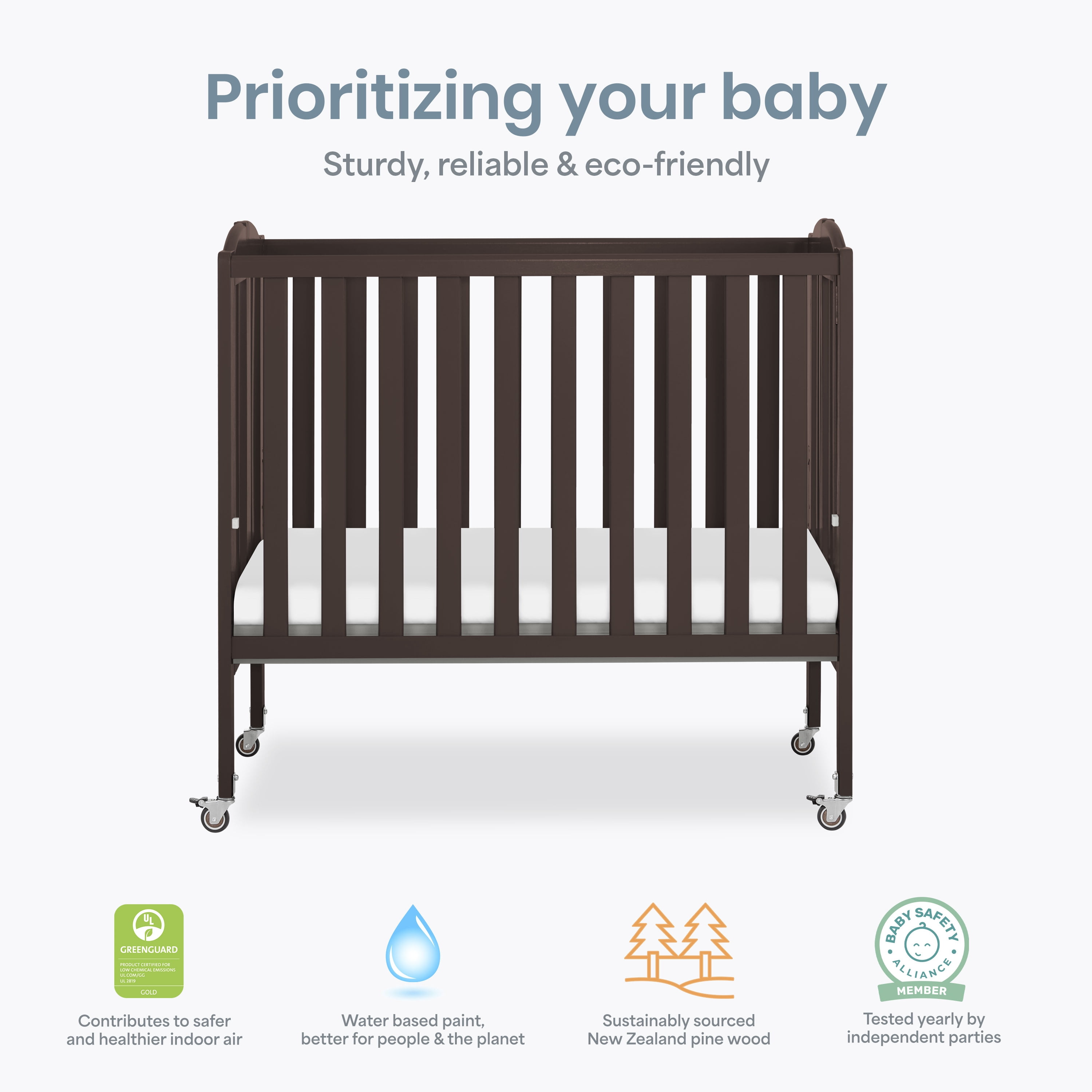 Dream On Me 2-in-1 Folding Portable Mini Crib, Chocolate Chip