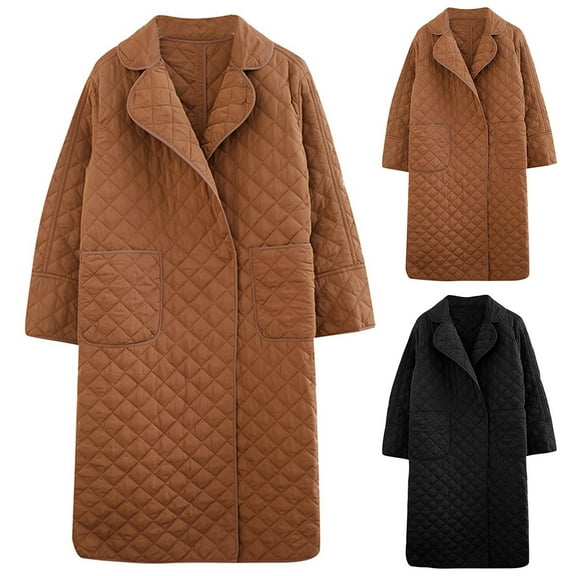 HAPIMO Womens Lightweight Quilted Puffer Jacket Warm Button Down Mid Long Padded Coat Cotton Outwear Winter Workout Black Free Size