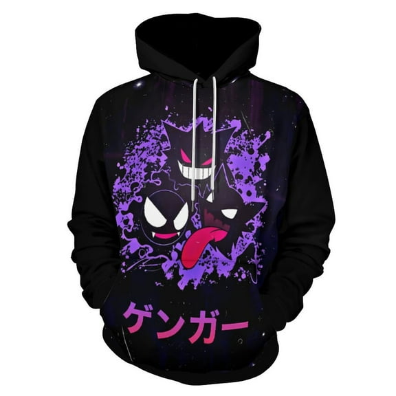 Gengar Hoodies for Men Women 3D Print Pullover Novelty Hooded Sweatshirt Hoodies with Big Pockets S