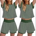 thumbnail image 3 of Conjunto de 2 Piezas de Verano para Mujer, Camiseta de Corta A Rayas y Pantalones Cortos, Conjunto A Juego, Verde Tinta, L, 3 of 6