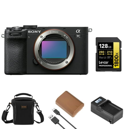 Sony Alpha a7C II Mirrorless Camera, Black, Bundle with NP-FZ100 Battery, 128GB Memory Card, Charger and Shoulder Bag