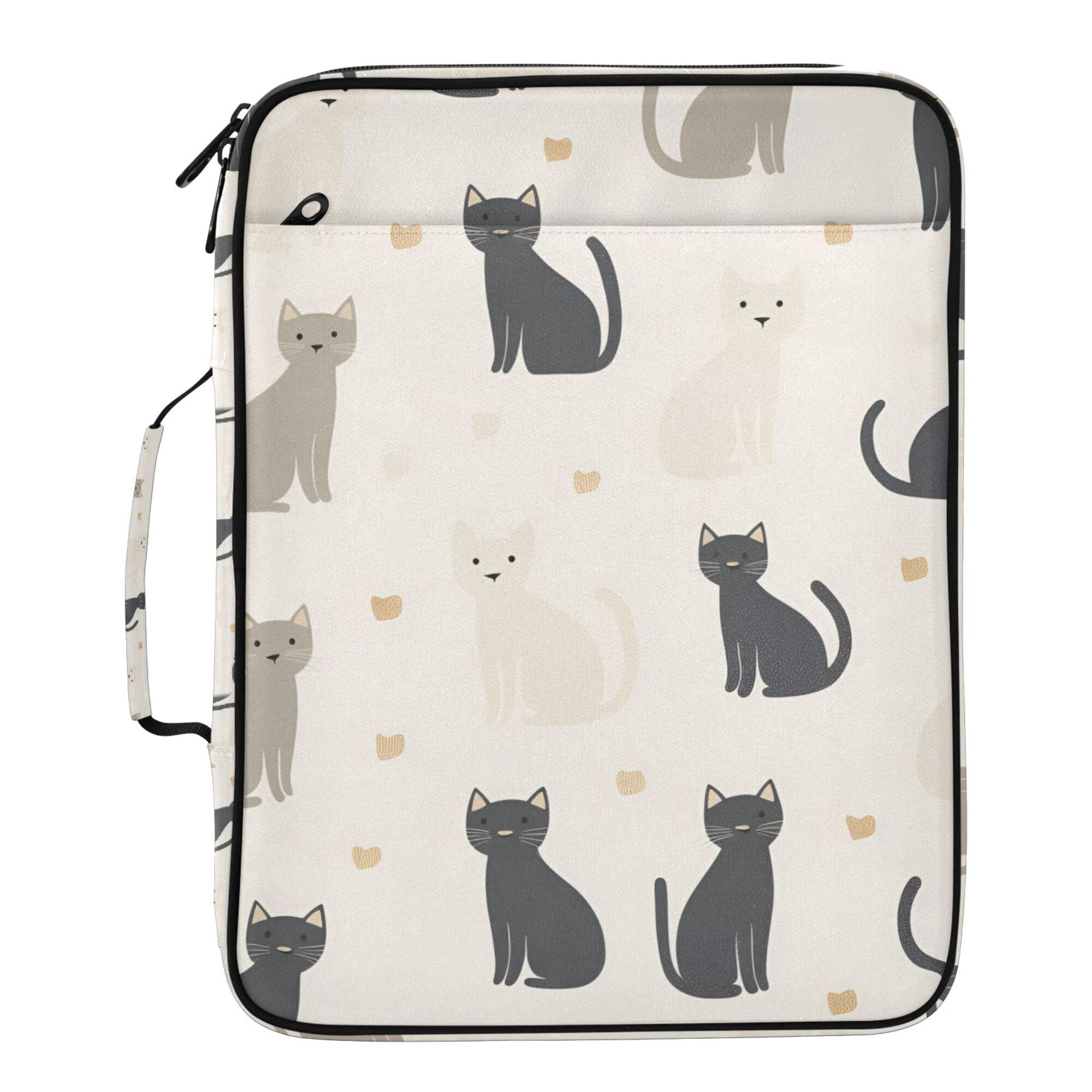 FORMRS Accordion File Folder A4 Size 7-Pocket Expanding Document Organizer Bag with 3 Ring Binder, Black Cute Cats