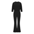 thumbnail image 4 of Scyoekwg Women's Fall Two Piece Outfits Round Neck Long Sleeve Tops Wide Leg Pants Casual Fashion Matching Outfits Two Piece Set Lounge Set (Black,XXL), 4 of 6