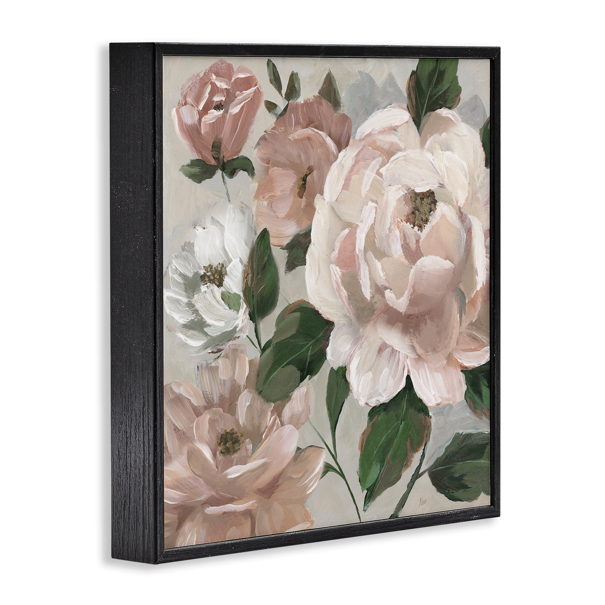 Stupell Industries Delicate Blush Peonies with Leaves Black Framed Giclee Art, design by Nan