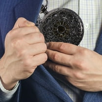 Luxshiny Mens Pocket Watch Black Alloy Vintage with Chain for Special Occasions 1Pack