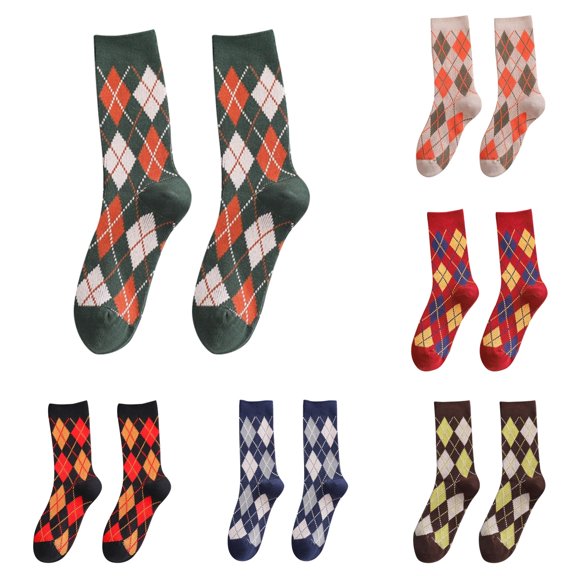 Daznico Women Mid Calf Crew Socks Classic Plaid Knit Soft Stretch Breathable Cotton Blend Stockings for Daily Casual Workout Retro Street Matching Outfits