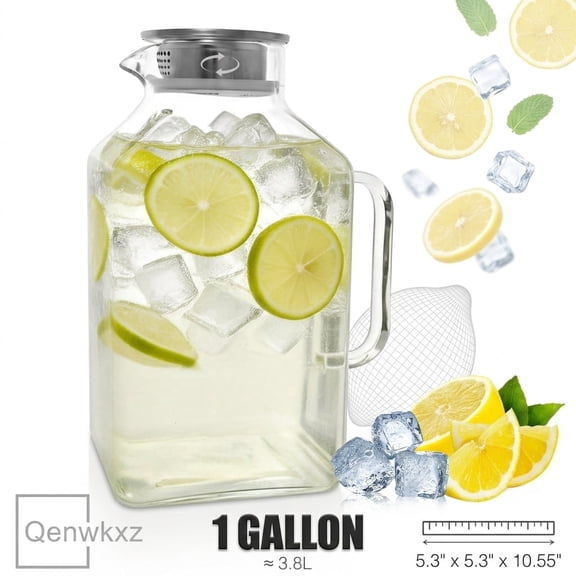 128 OZ Square Glass Pitcher with Lid and Spout Borosilicate Glass Carafe for Hot/Cold Drink Water Pitcher with Handle for Fridge Large Jug for Iced Tea Coffee Juice Beverage
