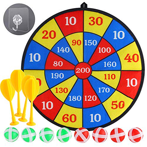 LovesTown Kids Dart Board Set, 14inches Dart Board with Hook 8 Sticky