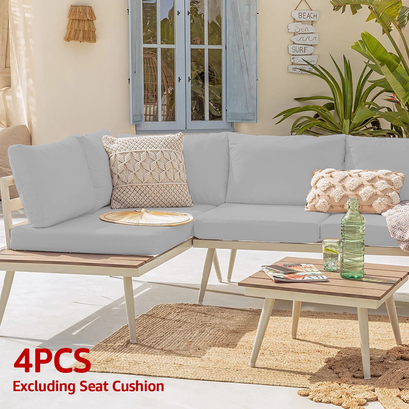 Light Gray Outdoor Seat Pad Cover, Patio Chair Cushion Replacement Covers , 24" x 24", 4 Pack