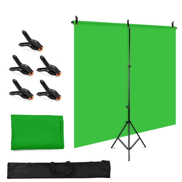 Écran de Fond Vert Chromakey 1,5 * 2 M/ 5 * 7 Pi pour Photographie avec Support de Fond en T Ajustable, 5 Pinces pour Toile de Fond