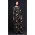 thumbnail image 3 of Bimba Polyester Georgette Dry Leaves & American Goldfinch Bird Printed Womenâ€™s Long Sleeve Elastic Waist MaxiÂ&nbsp;DressÂ&nbsp;Gown-XSmall Black, 3 of 5