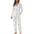 thumbnail image 2 of Pajamas for Women Set Women Casual Lapel Button Print Two Piece Long Sleeve Pajamas Suit, 2 of 4