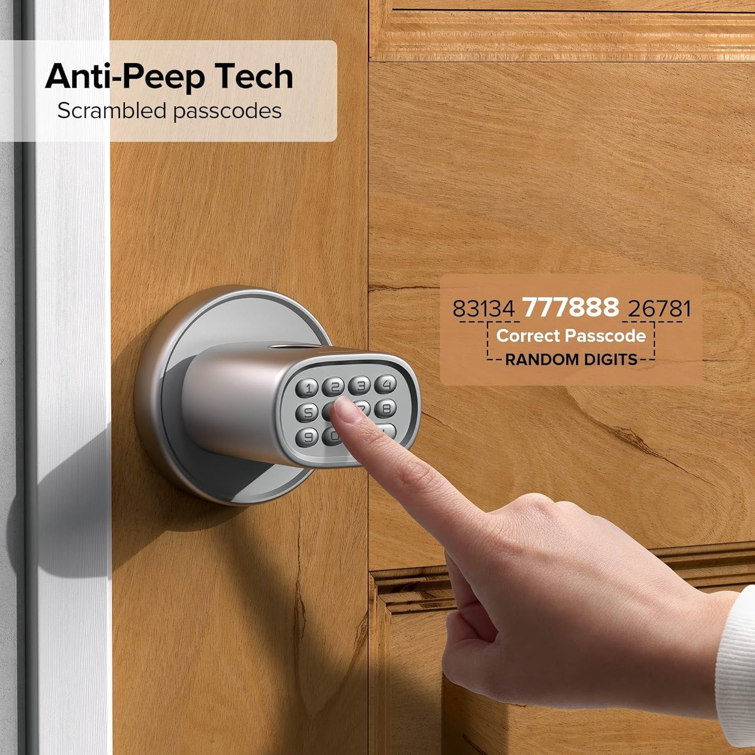 Keyless Entry Door Lock, Fingerprint Door Lock with Keypad Biometric Door Knob, Auto-Lock for Interior Doors Thickness up to 2-1/4", Bedroom, Home Office, Garage, 4xAA Alkaline