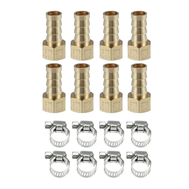 8 Juego 10mm 1/4" BSP Hembra Rosca Latón Manguera Conector con Abrazadera