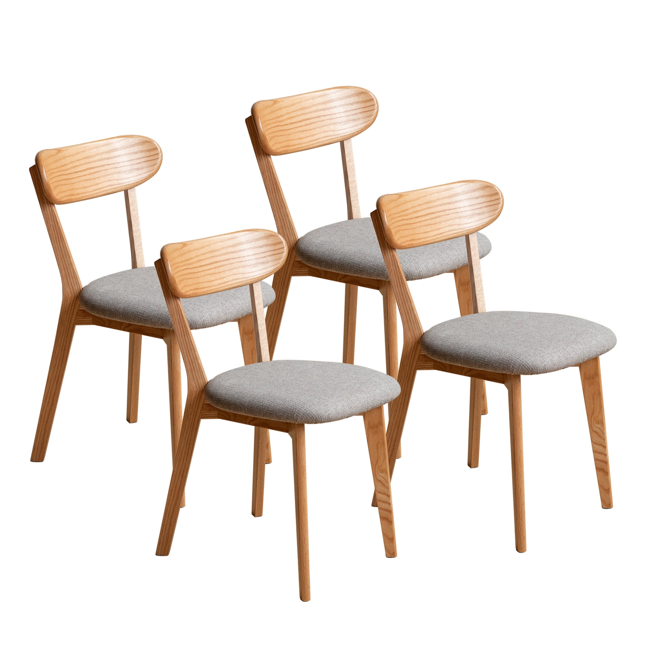 Set of 4 Upholstered Dining Chairs,  Solid FAS Grade North American Oak, 100% Natural Dirt-Free Hardwood, Comfortable Wooden Chairs for Dining Table or Living Room, Natural Wood + Brown